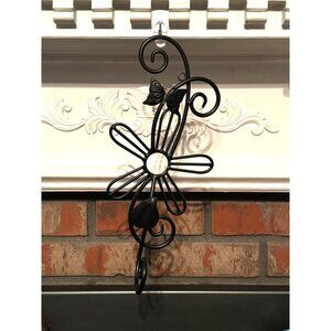 Black Metal Decorative Flower & Butterfly with Swirl Design Wall Hook
